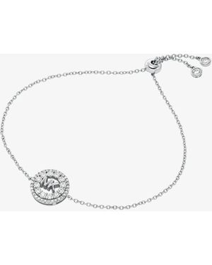 Michael Kors Mk Fulton Precious Metal-Plated Pavé Logo Slider Bracelet - White