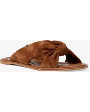 Michael Kors Outlet Mk Elena Suede Slide Sandal - Brown