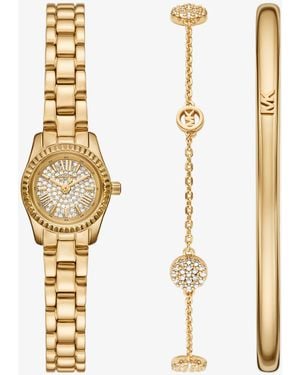 Michael Kors Mk Set Regalo Gioielli E Orologio Petite Lexington Tonalità Con Pavé - Bianco