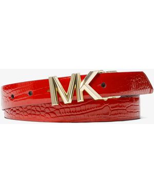 MICHAEL Michael Kors Mk Reversible Signature Logo And Crocodile Embossed Leather Waist Belt - Red