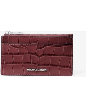 MICHAEL Michael Kors Mk Jet Set Small Crocodile Embossed Leather Card Case - Purple