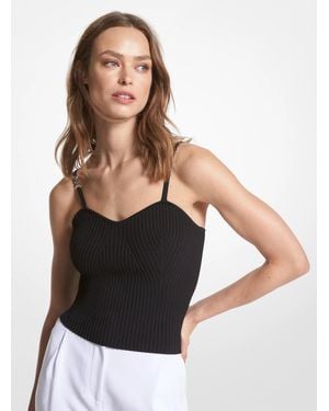 Michael Kors Ribbed Stretch Viscose Cropped Tank Top - Black