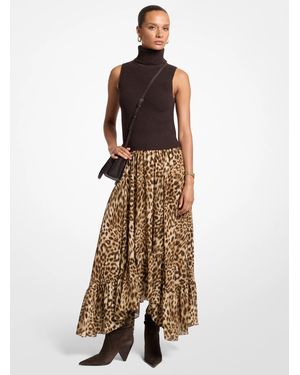 MICHAEL Michael Kors Mk Leopard Print Georgette High-Low Skirt - Natural