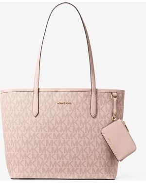 Michael Kors Outlet Mk Jet Set Large Signature Logo Tote Bag - Pink