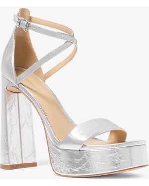 MICHAEL Michael Kors Michael Kors Cami Crackled Metallic Leather Platform Sandal - White