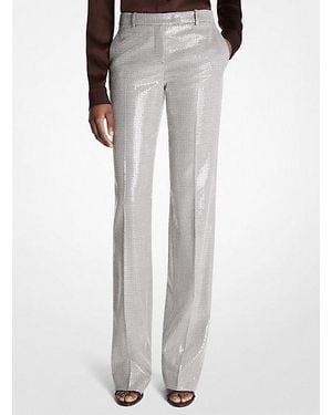 Michael Kors Carolyn Embroidered Sequin Dogtooth Stretch Wool Pants - Gray