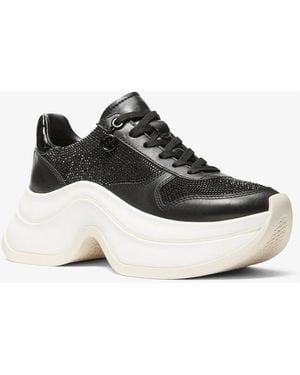 Michael Kors Arla Embellished Leather Trainer - White