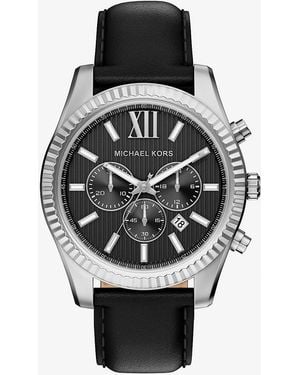 Michael Kors Oversized Lexington-Tone And Leather Watch - Black