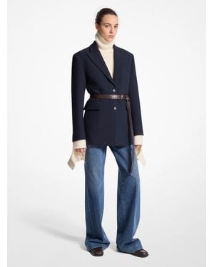 Michael Kors Mk Wool Blend Gabardine Carved Blazer - Blue