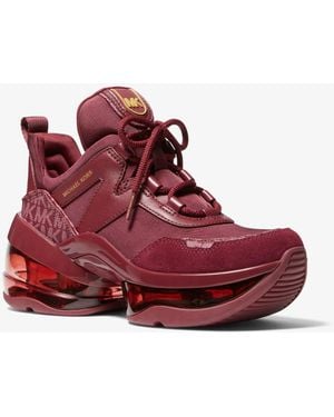 Michael Kors Olympia Extreme Logo And Canvas Sneaker - Red