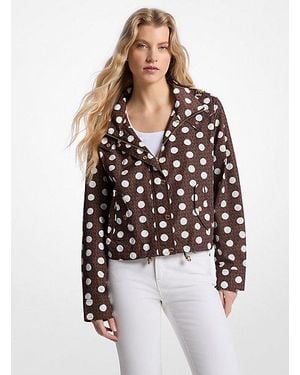 Michael Kors Polka Dot Signature Logo Ciré Jacket - Brown