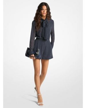 MICHAEL Michael Kors Polka Dot Printed Georgette Tie-Neck Romper - Blue