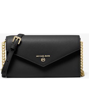 Michael Kors Borsa a tracolla grande per smartphone convertibile in pelle a grana incrociata - Nero