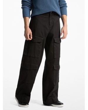 Michael Kors Mk Stretch Cotton Wide-Leg Cargo Trousers - Black