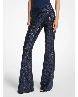 Michael Kors Mk Sequined Stretch Tulle Flared Trousers - Blue