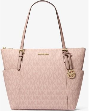 Michael Kors Outlet Mk Charlotte Medium Signature Logo Top-Zip Tote Bag - Pink