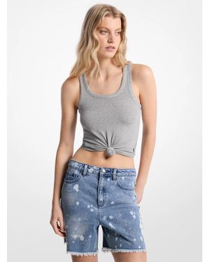 MICHAEL Michael Kors Tie-Front Ribbed Stretch Knit Tank Top - Blue
