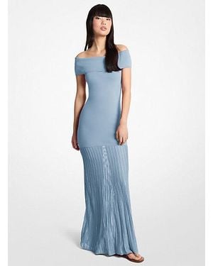 Michael Kors Mk Pleated Stretch Knit Off-The-Shoulder Maxi Dress - Blue