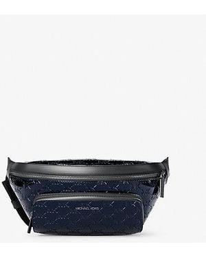 Michael Kors Cooper Medium Metallic Logo Debossed Utility Sling Pack - Blue