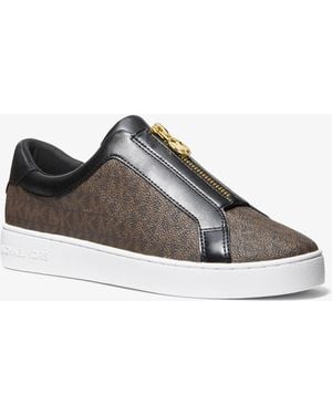 MICHAEL Michael Kors Mk Keaton Signature Logo Zip-Up Trainers - Grey