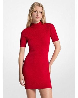 Michael Kors Logo Jacquard Knit Mock Neck Dress - Red
