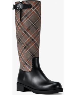 Michael Kors Royce Plaid Print Wool Blend Riding Boot - Black