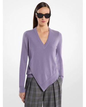 Michael Kors Cashmere V-Neck Asymmetric Sweater - Purple