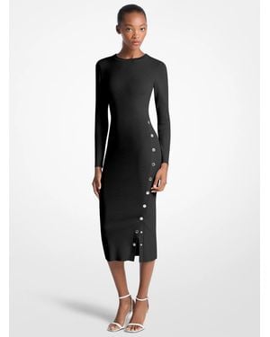 Michael Kors Outlet Mk Viscose Blend Snap Dress - Black