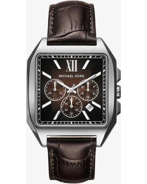 Michael Kors Oversized Hayes-Tone And Crocodile Embossed Leather Watch - Brown