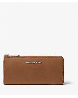 Michael Kors Jet Set Travel Large Saffiano Leather Quarter-Zip Wallet - White