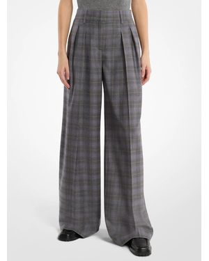 Michael Kors Michael Kors Glen Plaid Wool Pleated Slouch Pants - Gray