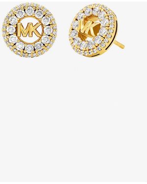Michael Kors Mkpendientes De Tuerca Fulton Chapado En Metales Preciosos Con Adorno De Logotipo E Incrustaciones - Blanco