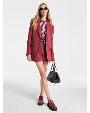 MICHAEL Michael Kors Mk Striped Stretch Knit Short-Sleeve Jumper - Red