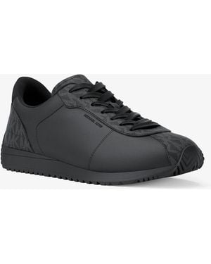Michael Kors Mk Rhodes Signature Logo And Leather Trainer - Black