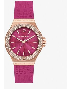 Michael Kors Lennox Pavé-Tone And Logo Silicone Strap Watch - Pink