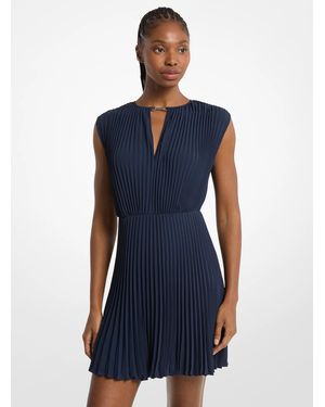 Michael Kors Pleated Satin Back Crepe Mini Dress - Blue