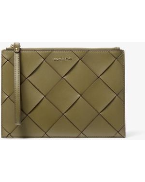 MICHAEL Michael Kors Mk Jet Set Travel Extra-Large Woven Leather Wristlet - Green