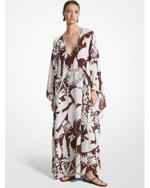 Michael Kors Mk Shadow Floral Silk Crepe De Chine Caftan - White