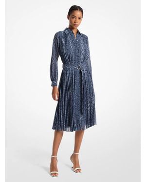 MICHAEL Michael Kors Mk Snake Print Georgette Pleated Shirtdress - Blue