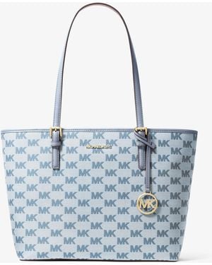Michael Kors Outlet Mk Jet Set Medium Logo Jacquard Tote Bag - Blue