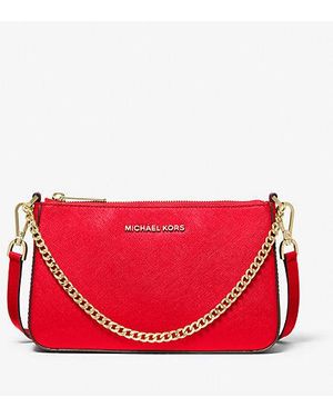 Michael Kors Outlet Mk Jet Set Medium Saffiano Leather Crossbody Bag - Red