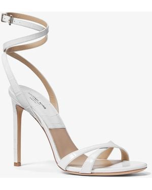 Michael Kors Chrissy Crocodile Embossed Leather Sandal - White