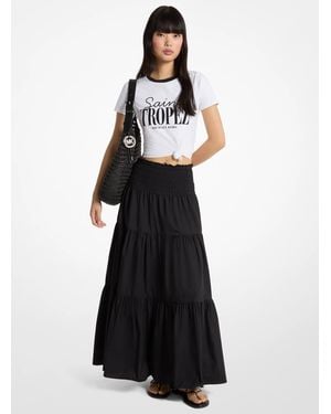 MICHAEL Michael Kors Mk Smocked Cotton Poplin Tiered Maxi Skirt - White