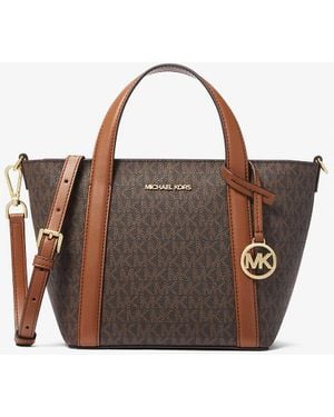 Michael Kors Outlet Mk Pratt Small Signature Logo Tote Bag - Brown