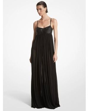 Michael Kors Trapunto Leather-Trim Silk-Blend Gown - Black
