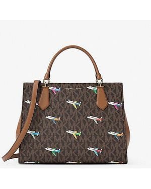 Michael Kors Marilyn Medium Printed Signature Logo Satchel - Brown