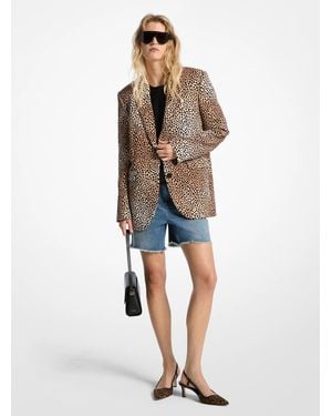 MICHAEL Michael Kors Mk Cheetah Print Stretch Crepe Blazer - Natural