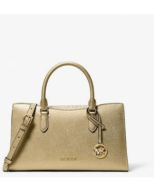 Michael Kors Arden Metallic Top-Zip Satchel - Natural