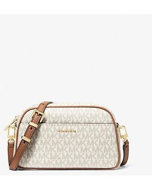Michael Kors Jet Set Small Signature Logo Camera Crossbody Bag - Natural