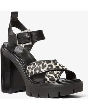 Michael Kors Colby Leopard Print Calf Hair Lug Platform Sandal - White
